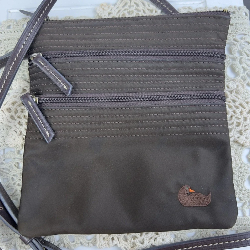 Dooney Bourke Brown Nylon North South Triple Zipper Crossbody Shoulder Bag - Picture 6 of 14